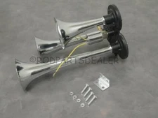 NEW Deep LOUD Chrome Metal 12V 118DB Triple Trumpet Train Air Three Horn Kit