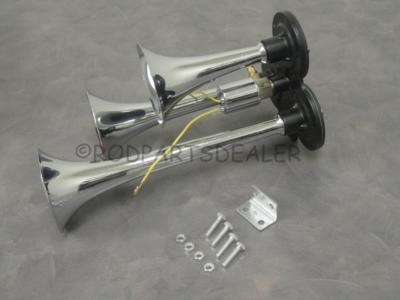 NEW Deep LOUD Chrome Metal 12V 118DB Triple Trumpet Train Air Three Horn Kit