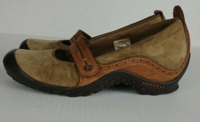 MERRELL ORTHOLITE FEMMES TAN LEATHER SLIP ON MARY JANE SHOES  display picture 1