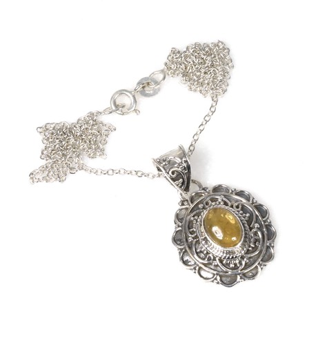 Pendentif Expression citrine ovale et diamants design cœur en or jaune