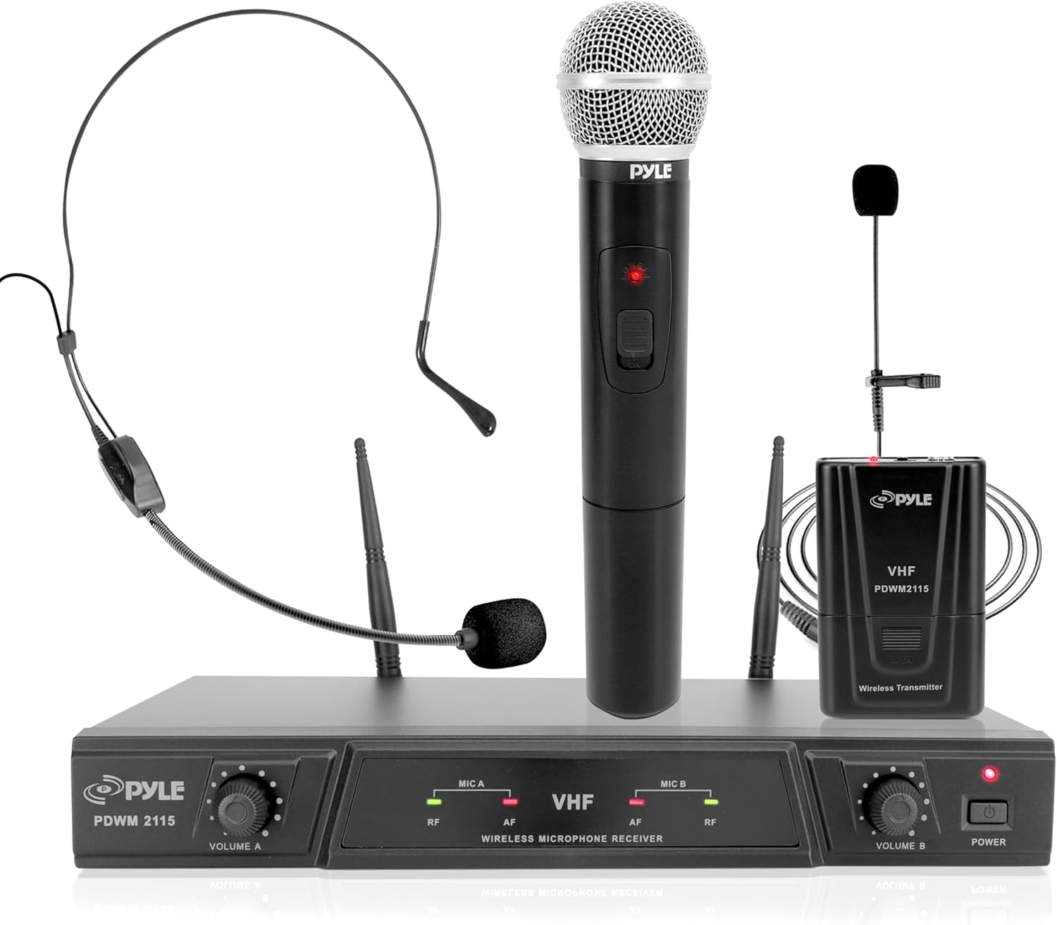 Dual Channel VHF Wireless Microphone System with Clip-On Lavalier