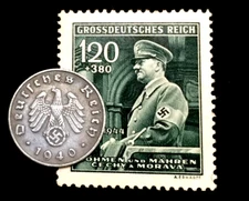WWII Authentic Rare German Coin 1 Rp Zinc and Unused Stamp World War 2 Artifacts