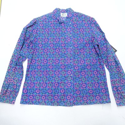 Alley Cat Shirt Womens 16 Blue Geometric Casual Comfort Long Sleeve Button Front