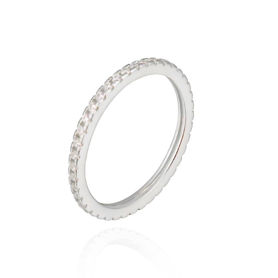 Dainty 1.5mm CZ Stack Eternity Wedding Band 925 Sterling Silver Ring Size 3.5 - Image 3 of 4