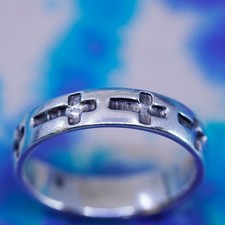 sz 6, vintage Sterling silver handmade ring, stackable 925 cross embossed band