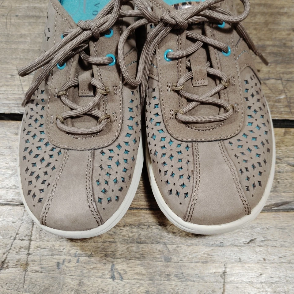 Aravon Mujer Talla 7.5 AA Zapatos Marrón Verde Azulado Mocasín Zapatilla con Cordones Cuero Recortes Foto 3 de 4