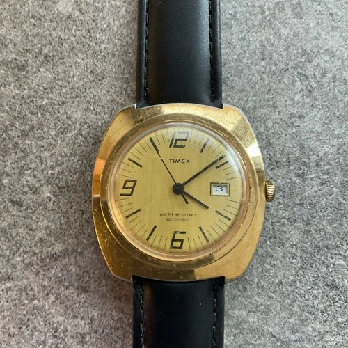 Vintage Timex Automatic Viscount 77’ Watch Mens 38mm Gold Tone Case With Date D2
