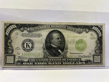 1934 ONE THOUSAND DOLLAR BILL $1000 Serial Less Than 4500. Great Condition.