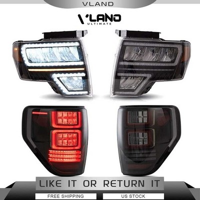 VLAND FULL LED Headlights + SMOKED LED Tail Lights For 2009-2014 Ford F-150 Pair
