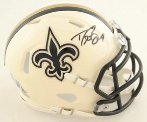 Brees Signed NO Saints Retro Mini Football Helmet + 3D Bumpers & Visor Kit - BAS