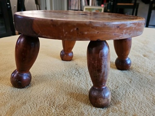 Vintage Wooden Oval Stool Stand Turned Legs Rustic Footstool Farmhouse Style 6"