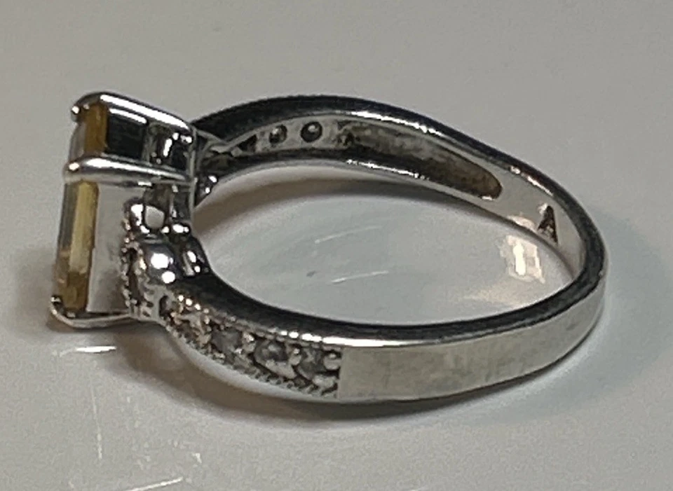 Anillo de plata de ley 925 citrino y zafiro blanco, tamaño 6,25, marca artesanal “A” Foto 4 de 4