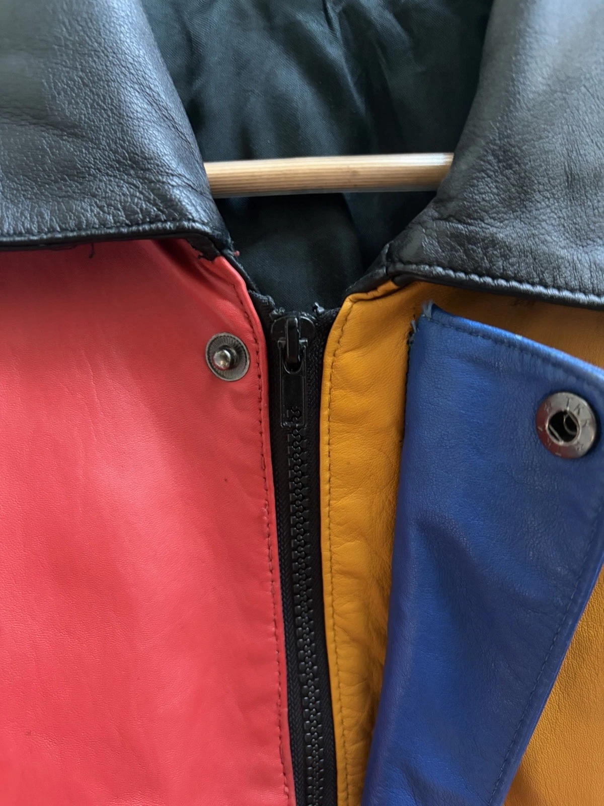 Men’s Leather Multicolor Colorblock Mercedes Logo Full Zip Jacket L image 5