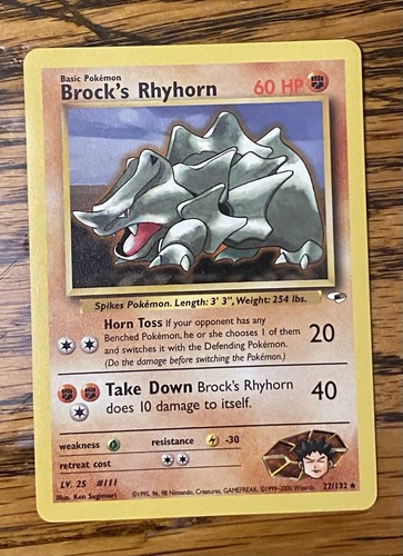 2000 Pokemon TCG Gym Heroes Brock's Rhyhorn 22/132 Rare 60HP Sugimori