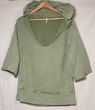 Free People We The People Hooded Sweatshirt Distressed Oversize Raw Hem Sz S