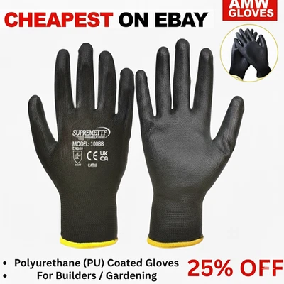 AMW 24 PAIRS PU COATED SAFETY WORK GLOVES GLOVE GARDEN GRIP MENS BUILDERS GARDENING