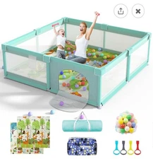 Baby Playpen 79" X 71", Play Yard for Babies and Toddlers with Mat, Safety Ex...