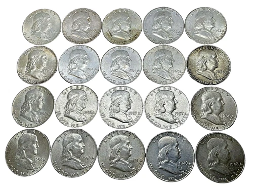 Roll- Coin Lot of (20 PC) (1948-1963) AU-BU FRANKLIN HALF DOLLAR U.S.