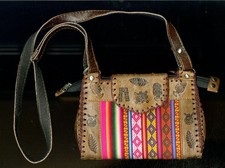Vintage Hand Tooled Leather Purse Shoulder Bag Native American Tribal Pattern