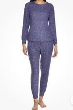 Karen Neuburger LIVE LOVE LOUNGE Blue Polka Dot Jogger Pajama Set S Ribbed NWT