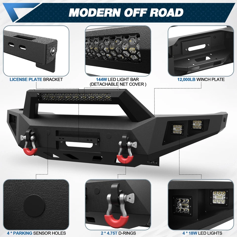 Parachoques delantero/trasero para Toyota Tundra 2000-2006 todoterreno con luces LED y anillos en D Foto 4 de 4