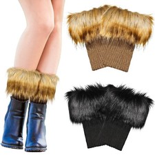 Women Faux Fur Leg Warmers 2 Pairs Boot Cuff Ankle Warmers Furry Short Fuzzy ...