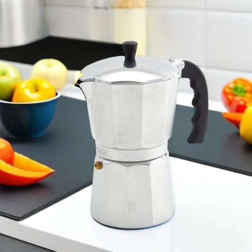 Stylish Aluminum Stovetop Espresso Coffeemaker – 3-Cup Capacity, Manual Use