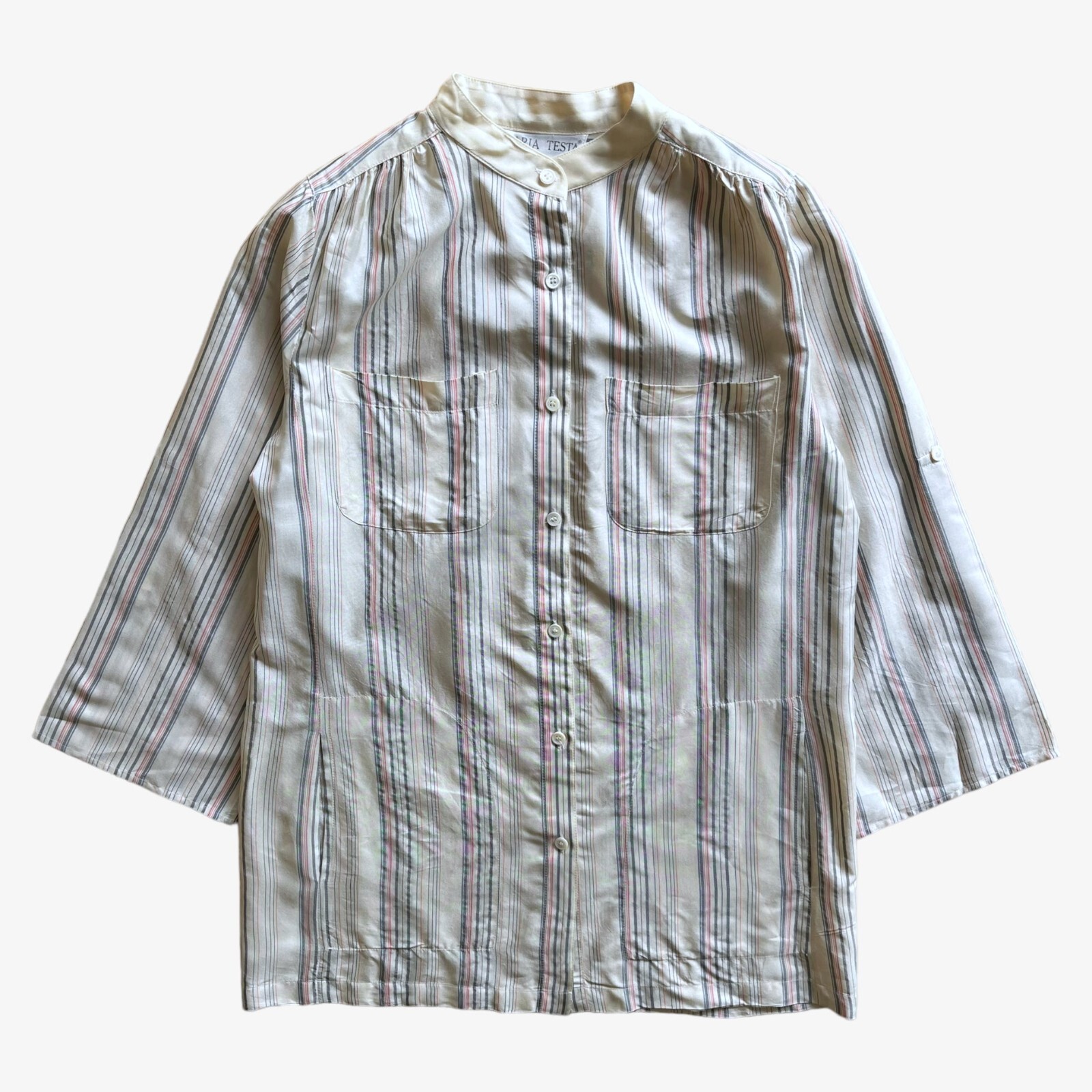 Vintage 80s Maria Testa Striped Silk Long Sleeve Blouse Womenswear