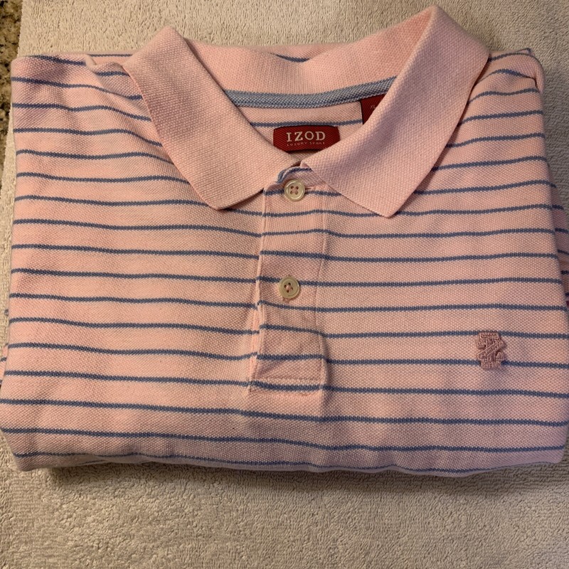 IZOD LUXURY SPORT POLO SHIRT SIZE XL PINK SKY BLUE STRIPES HIGH RELIEF LOGO NEW