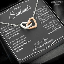 To My Soulmate Necklace Interlocked Hearts Valentine Day Gift for Her Two Wishes