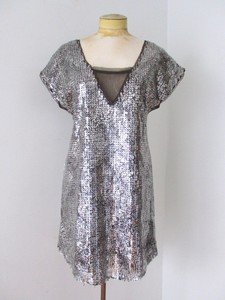 Free People Silver Full Sequin Tunic Club Dress V Plunge Sheer Back Lined S Ebay