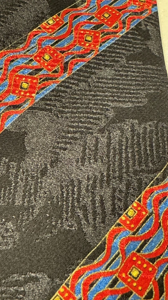 Corbata de seda Italo Ferretti para Neiman Marcus roja/negra/azul/dorada nueva en caja Foto 4 de 4