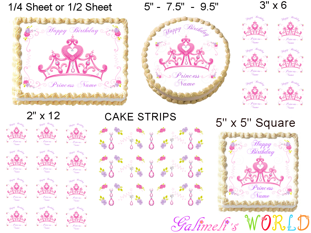 PRINCESS PINK TIARA & JEWELS Image Edible cake topper decoration | eBay