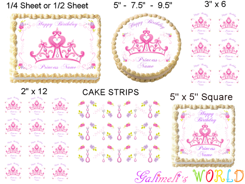 PRINCESS PINK TIARA & JEWELS Image Edible cake topper decoration | eBay