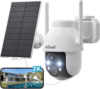 ieGeek 2K Solar Überwachungskamera Outdoor kabellos, 360° Schwenk Akku Kamera mit 