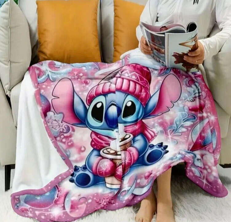 NEW Disney Lilo Stitch Pink Holiday Mug Fleece Throw Blanket - Main Image