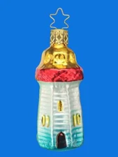 INGE GLAS MED LIGHTHOUSE GERMAN BLOWN GLASS CHRISTMAS ORNAMENT OCEAN SHIP BOAT
