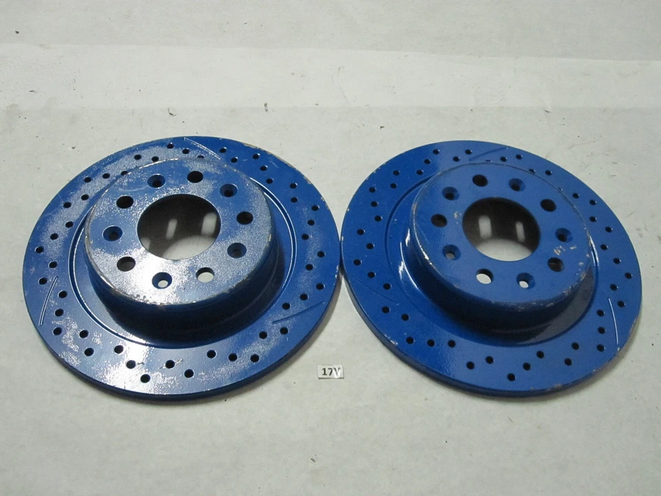 2x Par de rotores traseros azules perforados y ranurados de frenos cromados Foto 2 de 4