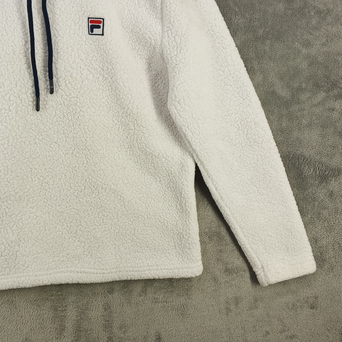 Giacca con cappuccio in pile FILA taglia SMALL (4 6) donna lavorata a maglia casual autunno inverno bianca