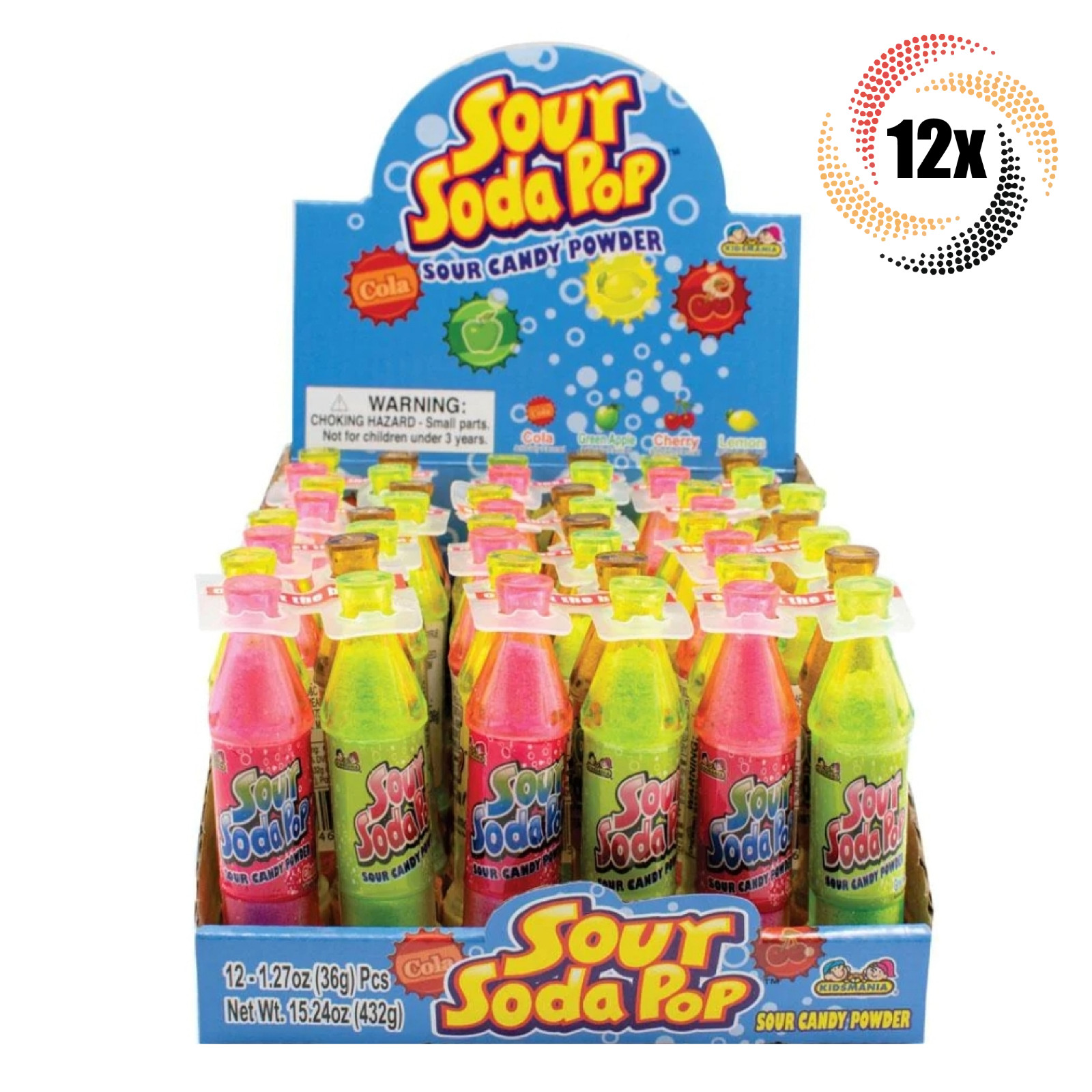 Полная коробка из 12 бутылочек Kidsmania Sour Soda Pop Ассорти из сахарной пудры 127 унции 6690₽