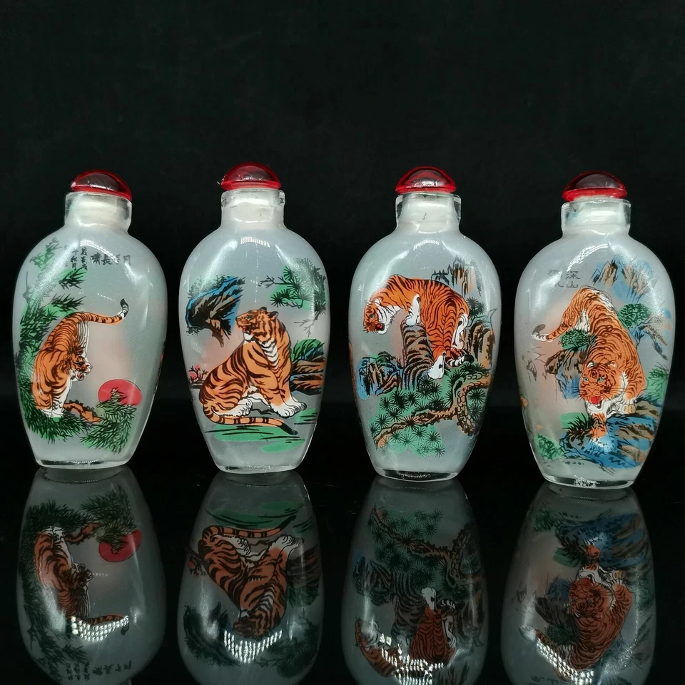 A Set Chinese Glass Inner Painting Exquisite Tigers Snuff Bottle - Image 3 of 4