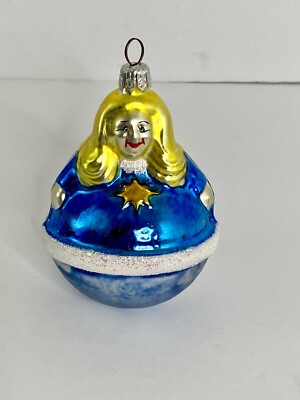 Christopher Radko Blown Glass Christmas Ornament Roly Poly Blue Angel