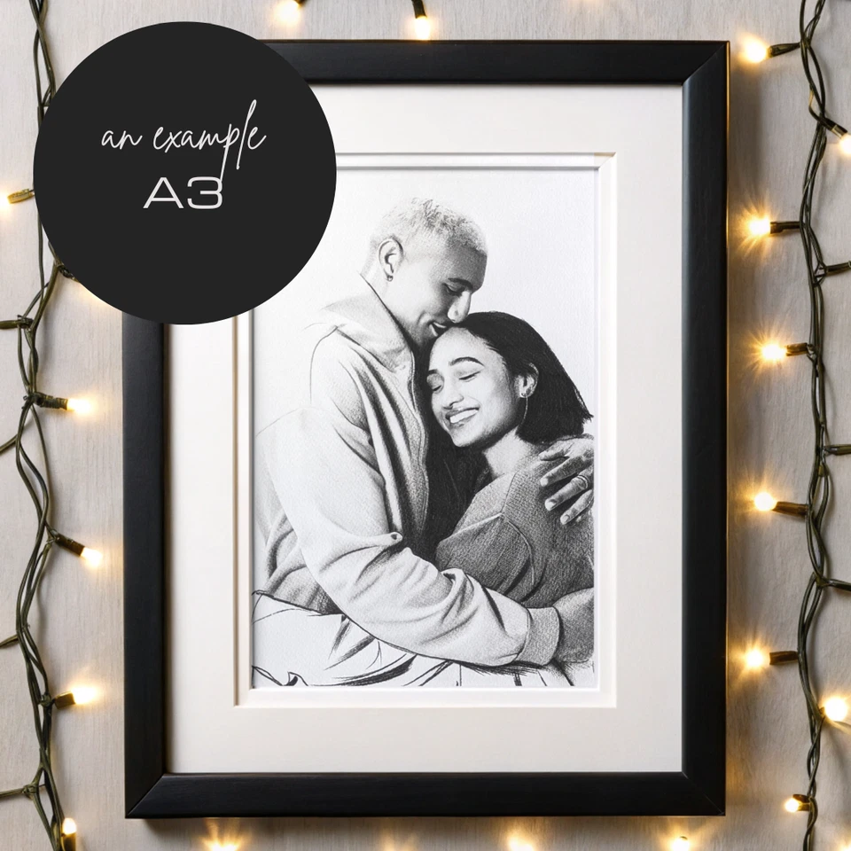 Retrato personalizado dibujado a mano de la foto - Regalo personalizado, ilustración familiar Foto 3 de 4