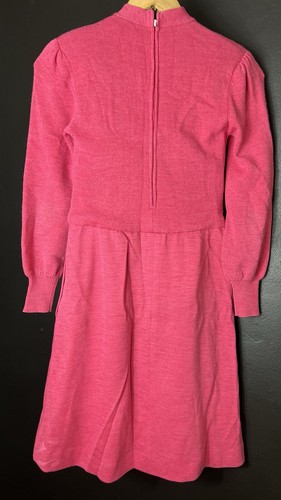 Vtg Ciao Pink Sweater Dress Puff Sleeve 100% Pure New Wool Knit, Bows - Picture 9 of 23
