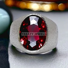 Garnet Oval Cut Gemstone With 925 Sterling Silver Ring For Men's #719 *