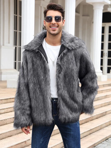 Neu Herren Luxus Kunstfell Mantel Flauschig Dick Wintermäntel Flauschig Warm Lange Jacke - Bild 15 von 21