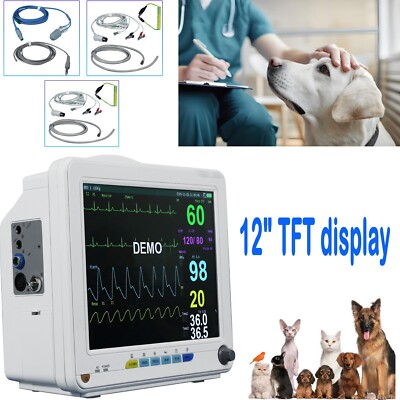 Advanced Vet Patient Monitor-12'' Display- 8 Waveforms-Rechargeable Battery
