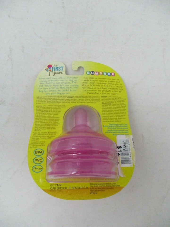 The First Years 2 Count GumDrop Wide Neck Nipples, Pink, Slow Flow - Image 2 of 2