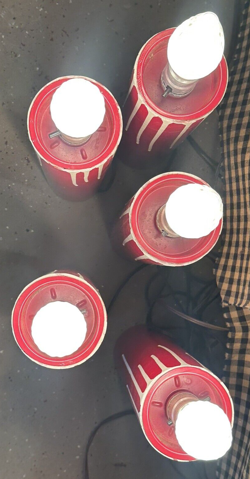 Lot 5 Vintage Large Indoor Outdoor Christmas Candle Lights Working red