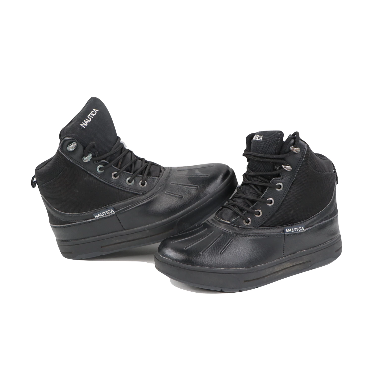 Vintage Nautica Mens Size 7 Spell Out Hiking Waterproof Winter Duck Boots Black